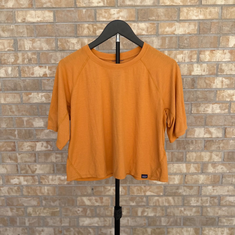 Patagonia Women's Capilene Cool Trail Cropped Short Sleeve Shirt Orange Small